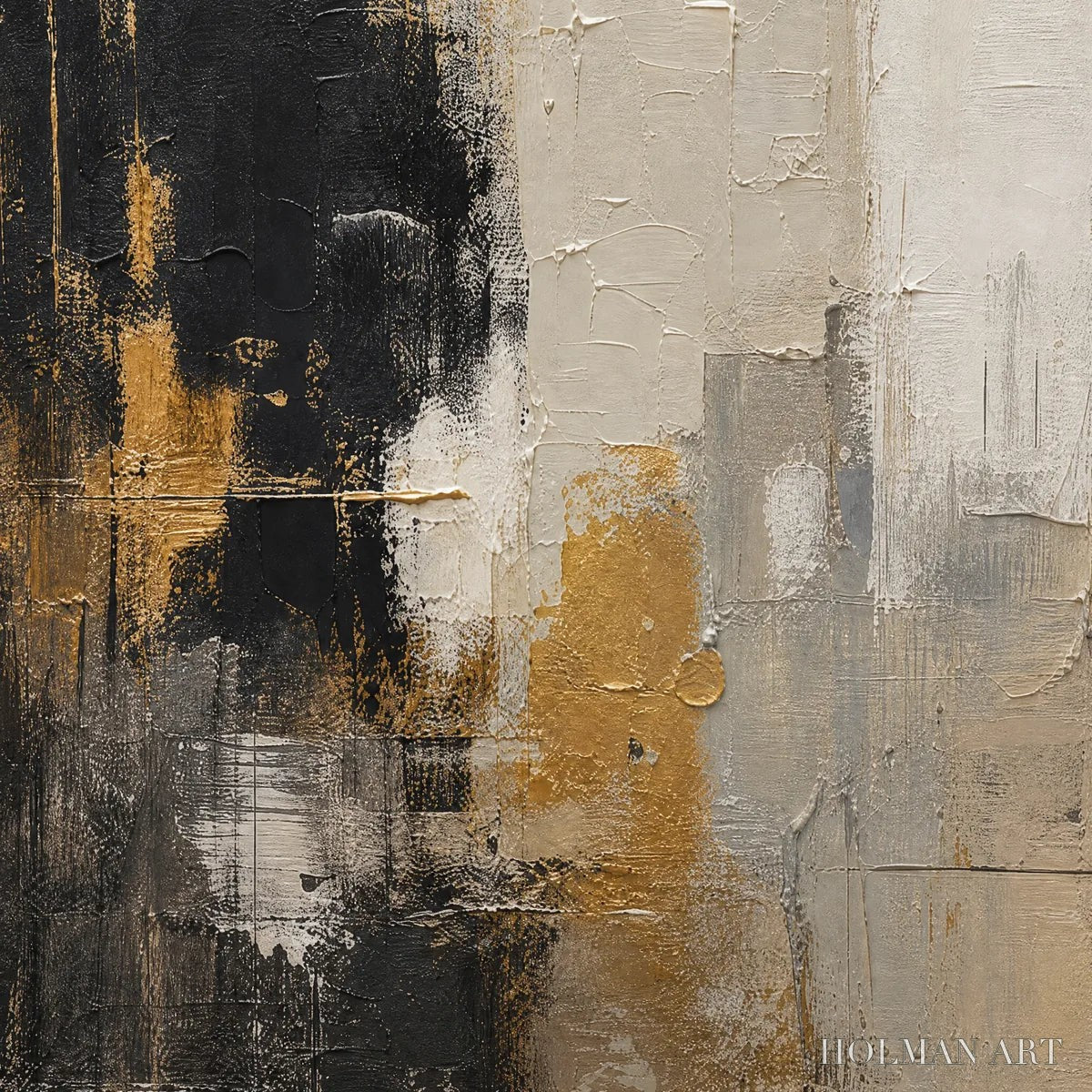 HOLMAN ART Gilded Contrast – Black White Gold Abstract Painting - image 3