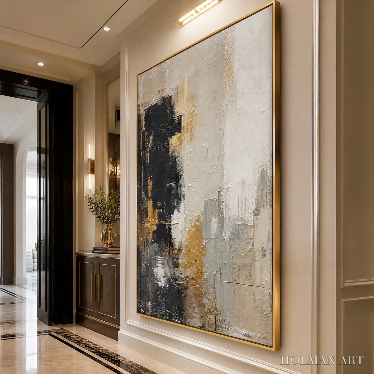 HOLMAN ART Gilded Contrast – Black White Gold Abstract Painting - image 4