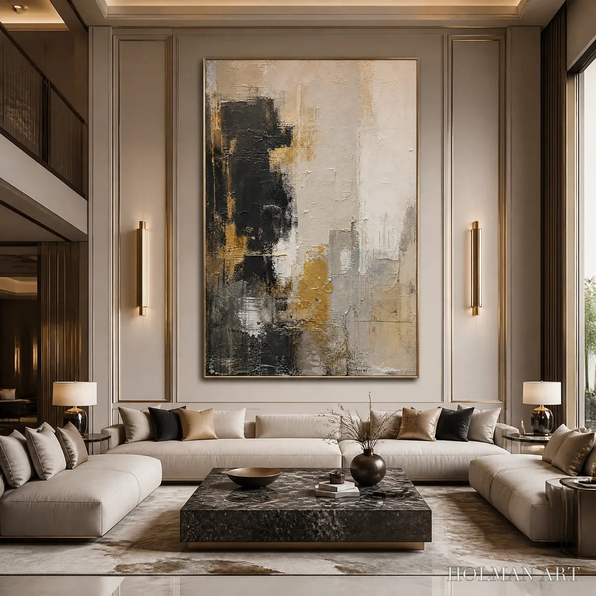 HOLMAN ART Gilded Contrast – Black White Gold Abstract Painting - image 5