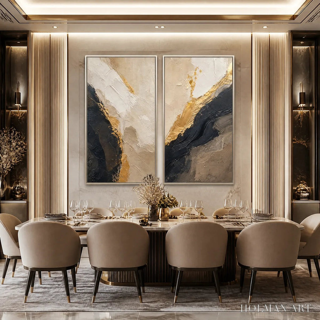 HOLMAN ART Twin Ember – Black Gold Diptych Abstract Set - image 2