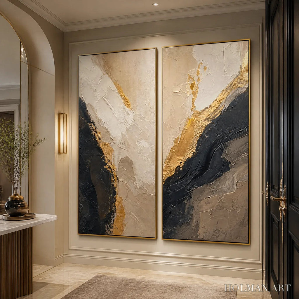 HOLMAN ART Twin Ember – Black Gold Diptych Abstract Set - image 4