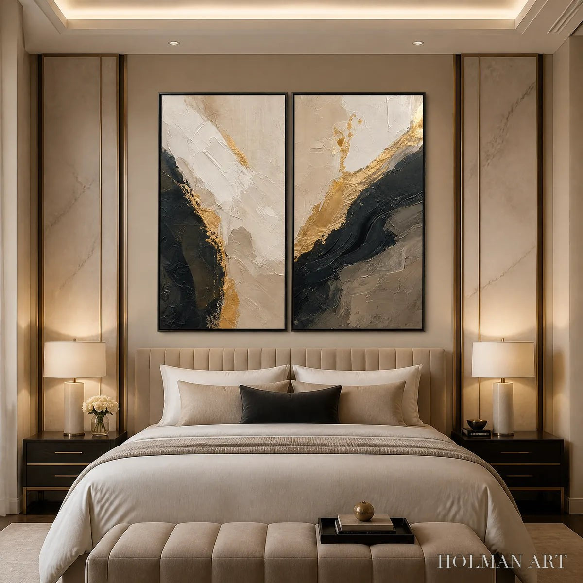 HOLMAN ART Twin Ember – Black Gold Diptych Abstract Set - image 6