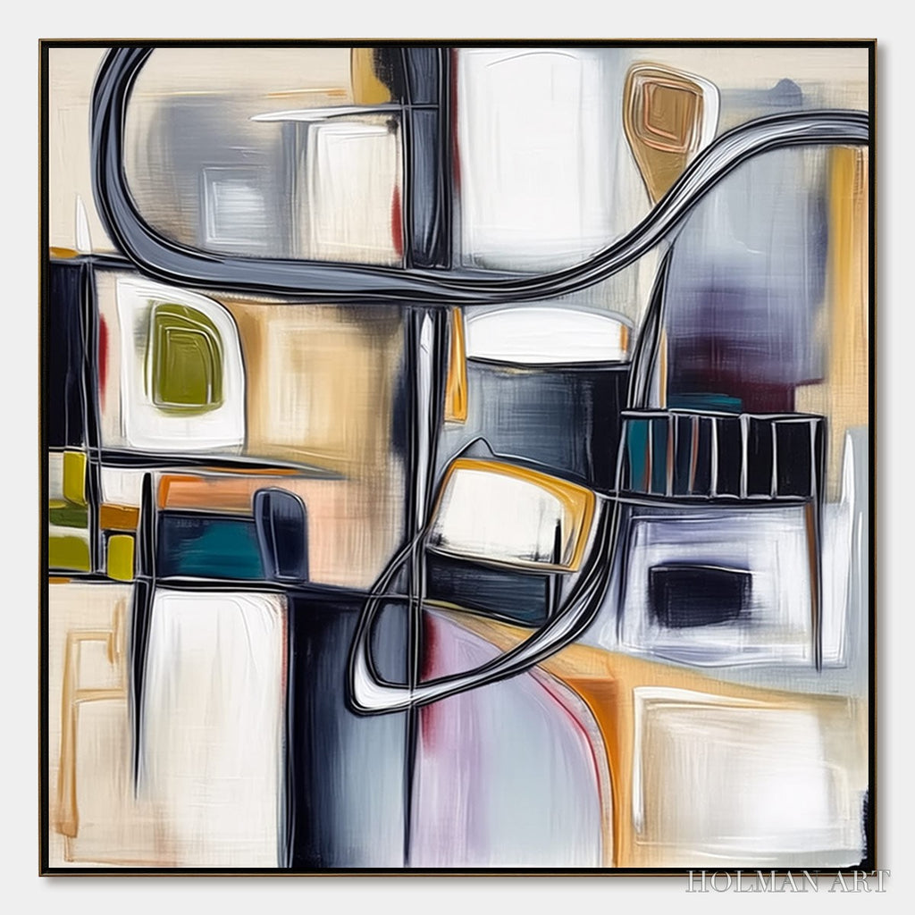 HOLMAN ART Structured Chaos – Modern Square Abstract Painting with Architectural Lines - image 1