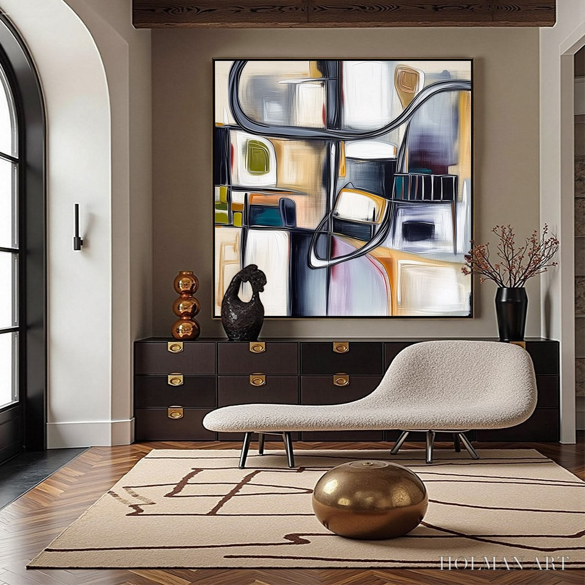 HOLMAN ART Structured Chaos – Modern Square Abstract Painting with Architectural Lines - image 2