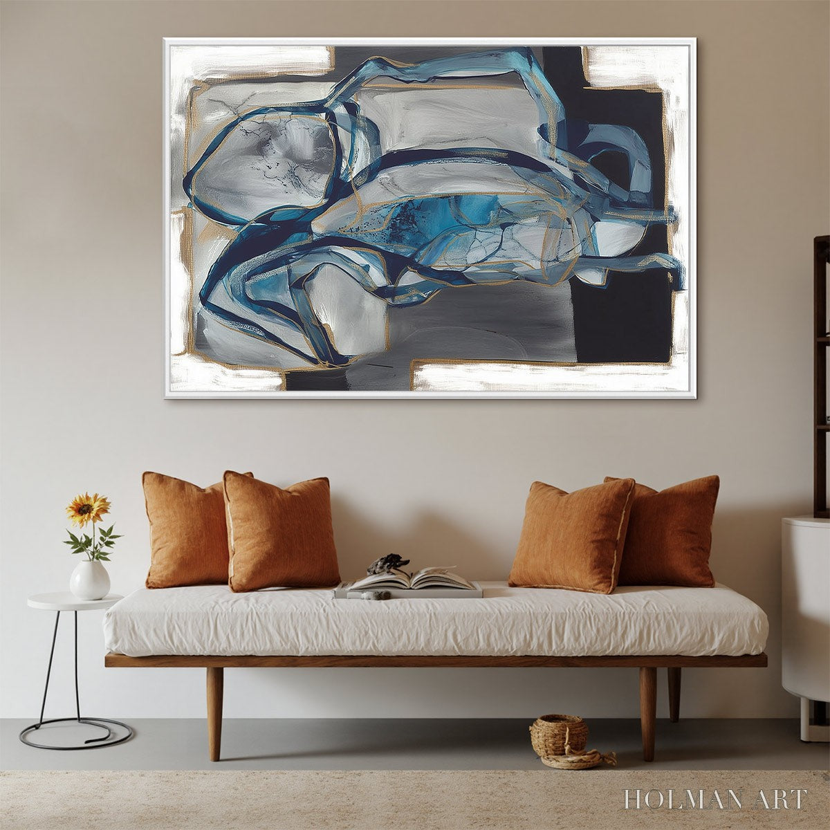 HOLMAN ART Azure Depths – Abstract Blue and Gold Oil Painting - image 5