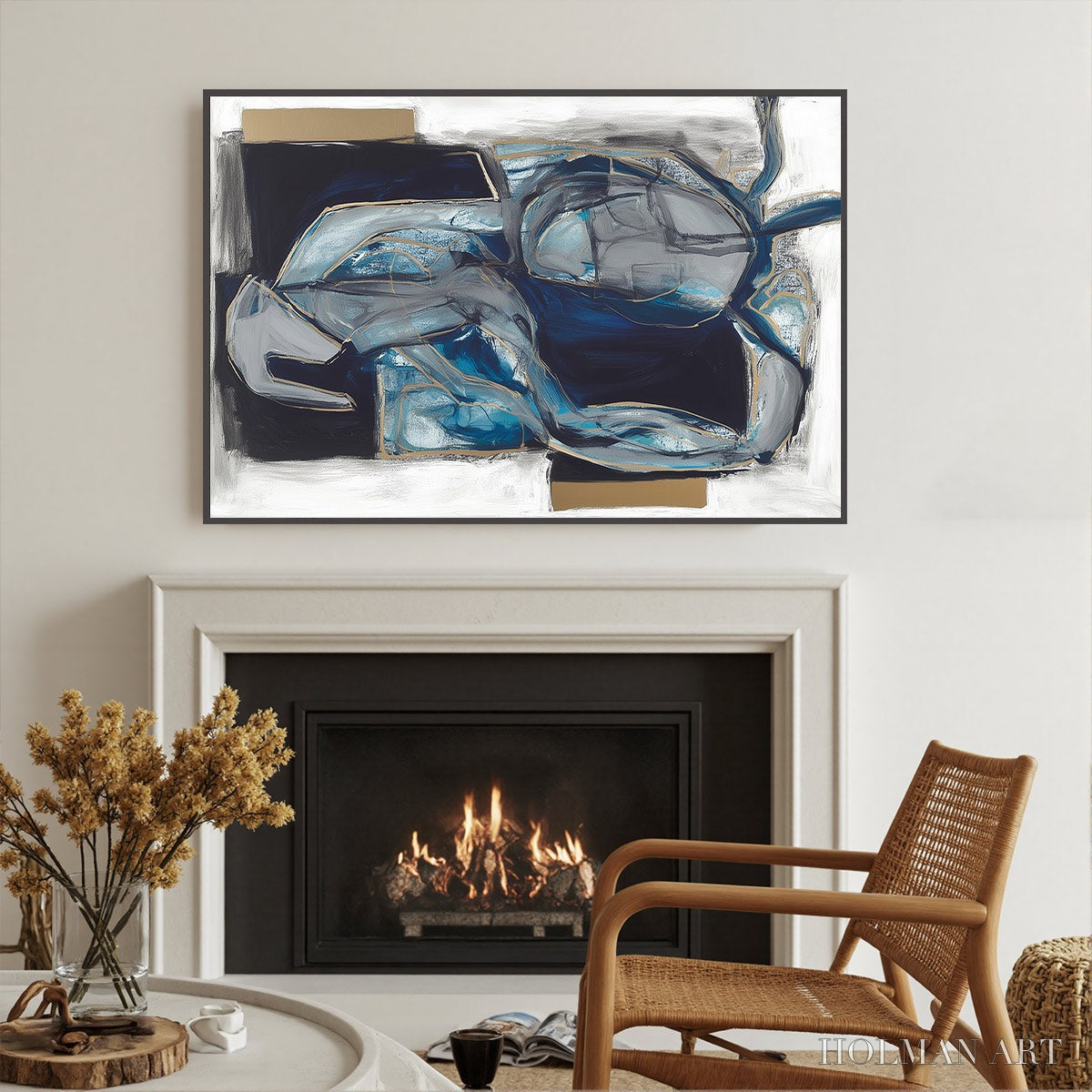 HOLMAN ART Indigo Dreamscape – Abstract Blue and Gold Oil Painting - image 2