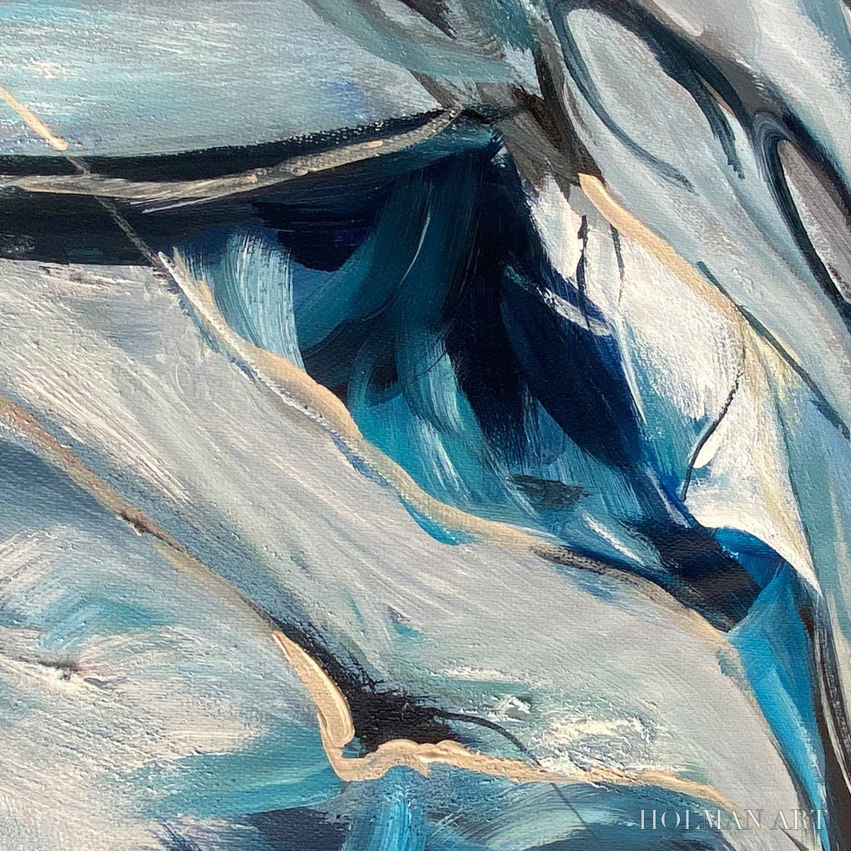 HOLMAN ART Indigo Dreamscape – Abstract Blue and Gold Oil Painting - image 3