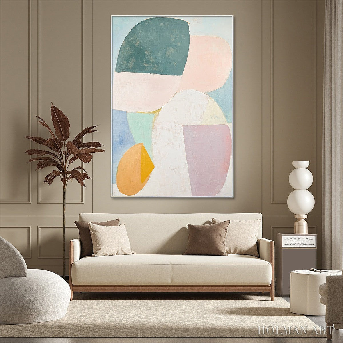 HOLMAN ART Pastel Harmony – Soft Abstract Color Block Oil Painting - image 2