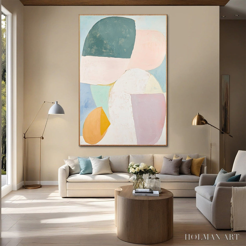 HOLMAN ART Pastel Harmony – Soft Abstract Color Block Oil Painting - image 4
