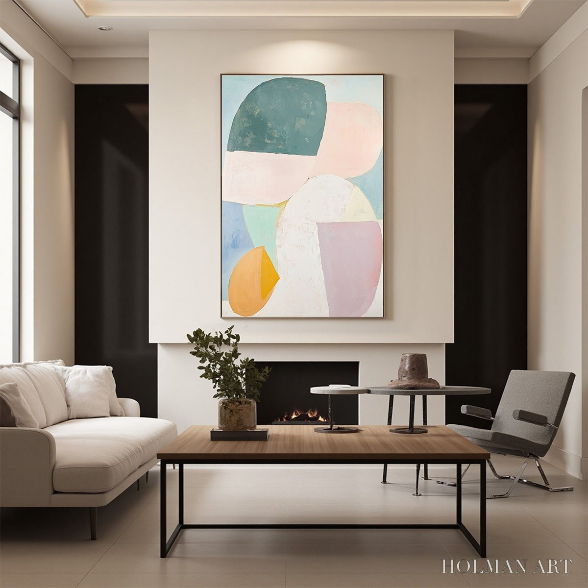 HOLMAN ART Pastel Harmony – Soft Abstract Color Block Oil Painting - image 5