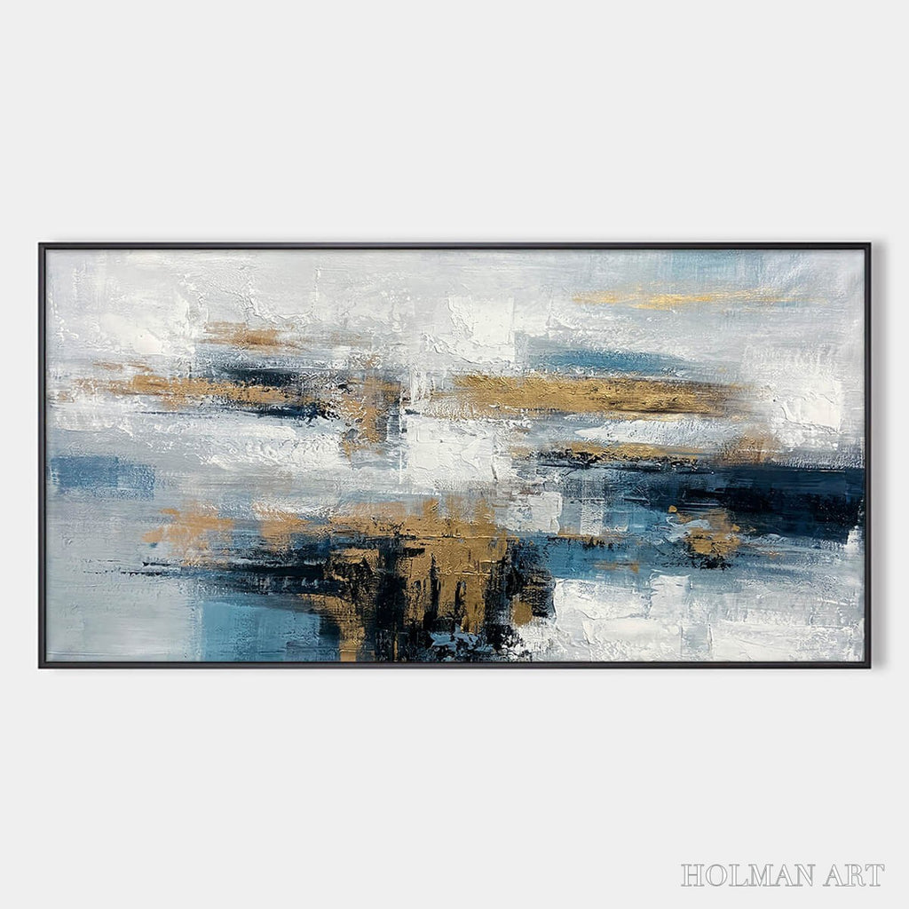 HOLMAN ART Golden Drift – Abstract Blue and Gold Oil Painting - image 1