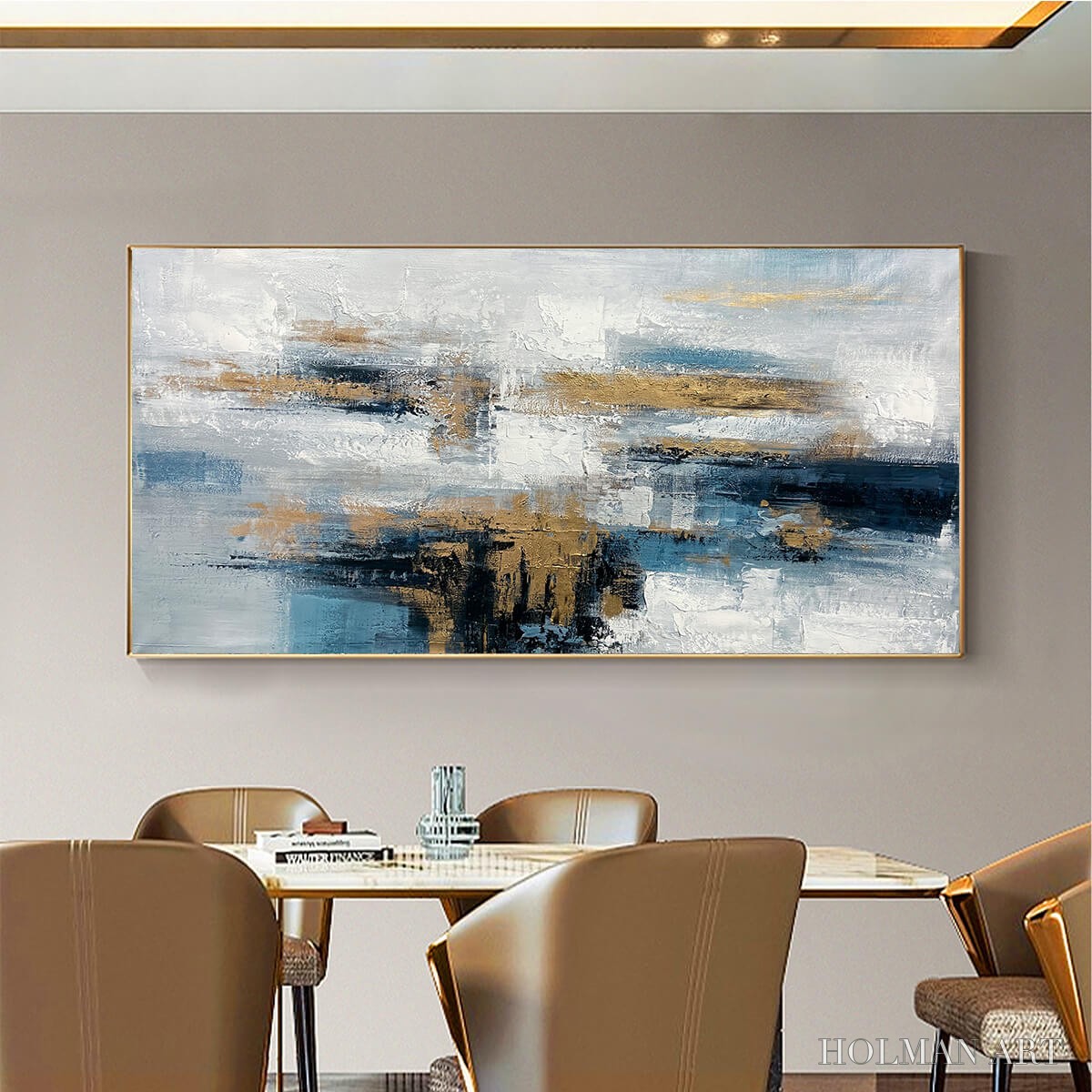 HOLMAN ART Golden Drift – Abstract Blue and Gold Oil Painting - image 2