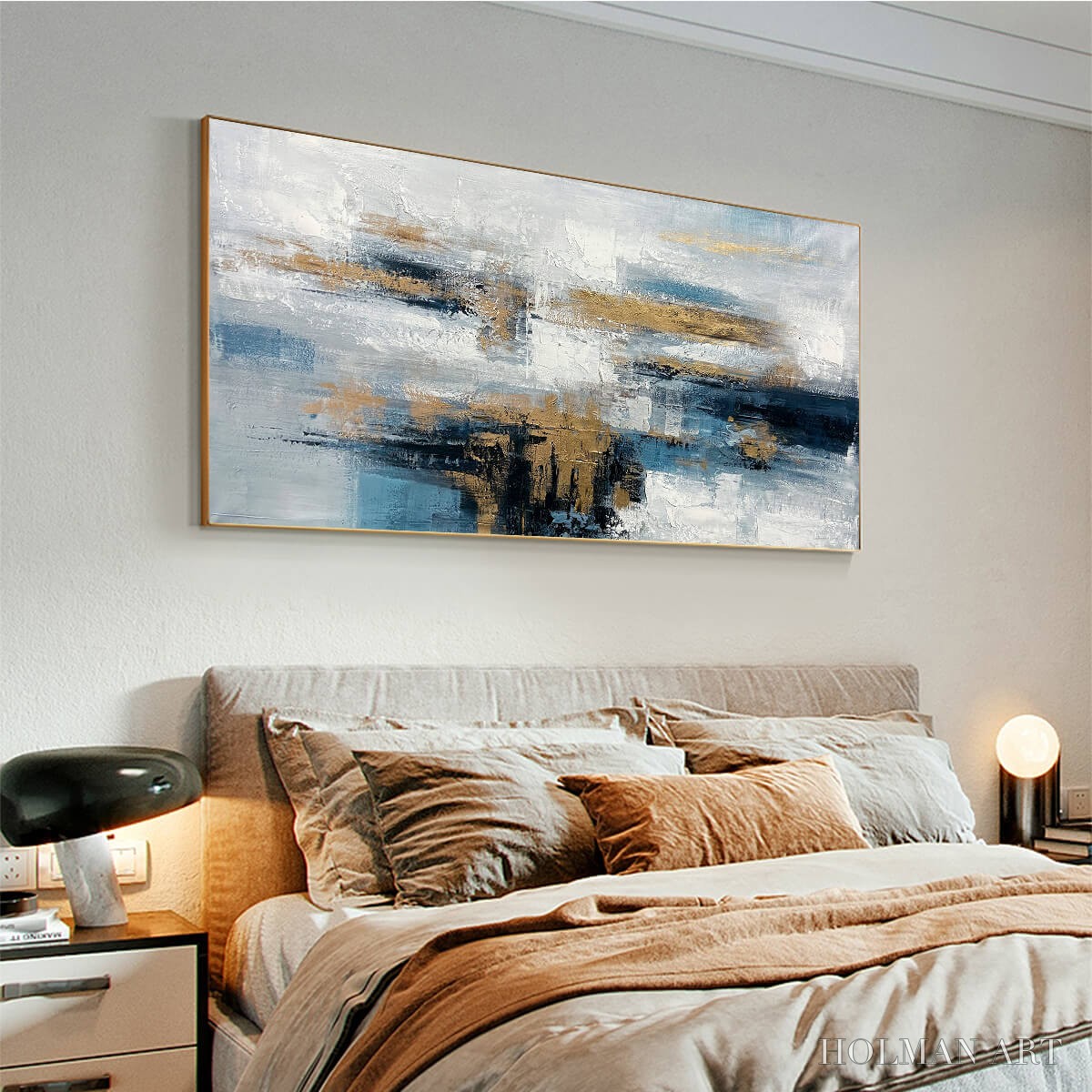 HOLMAN ART Golden Drift – Abstract Blue and Gold Oil Painting - image 4