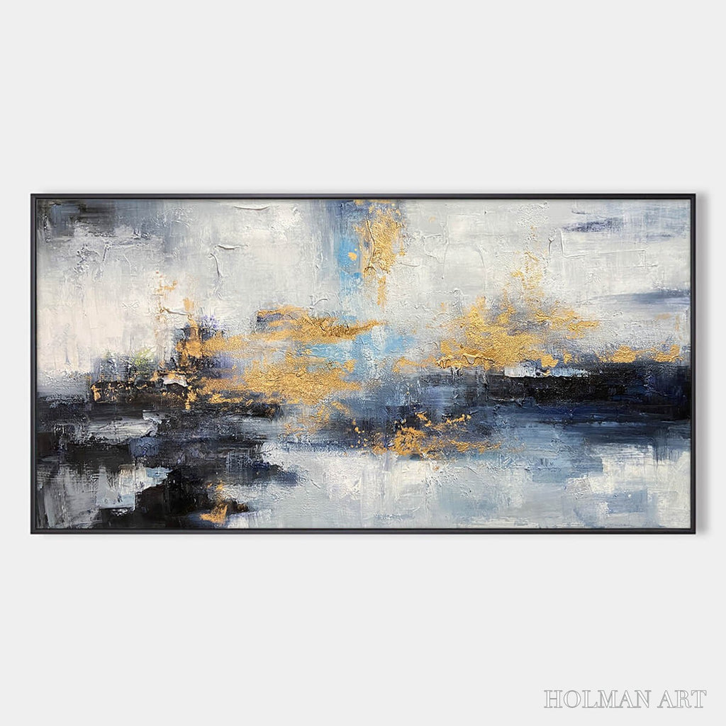 HOLMAN ART Azure Dream – Abstract Blue and Gold Oil Painting - image 1