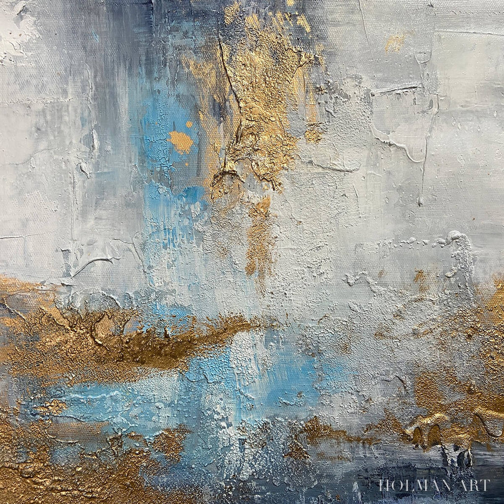 HOLMAN ART Azure Dream – Abstract Blue and Gold Oil Painting - image 3