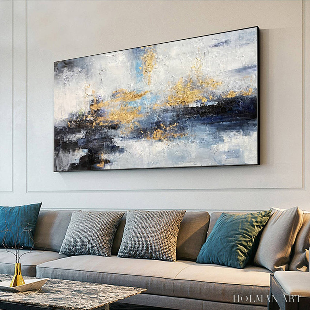 HOLMAN ART Azure Dream – Abstract Blue and Gold Oil Painting - image 4