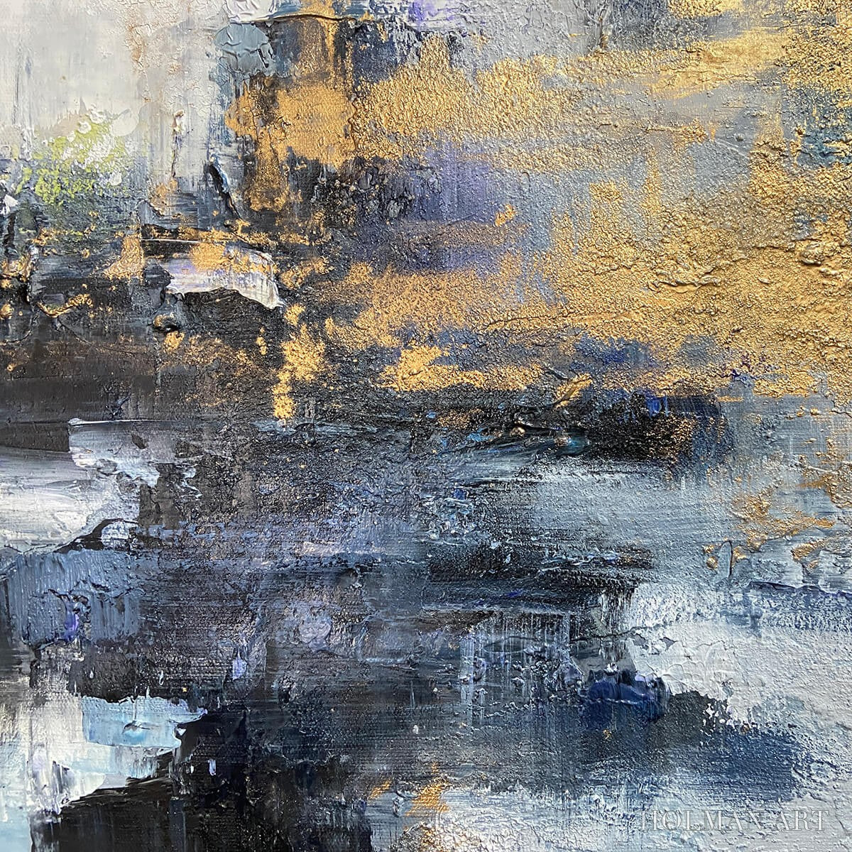 HOLMAN ART Azure Dream – Abstract Blue and Gold Oil Painting - image 5