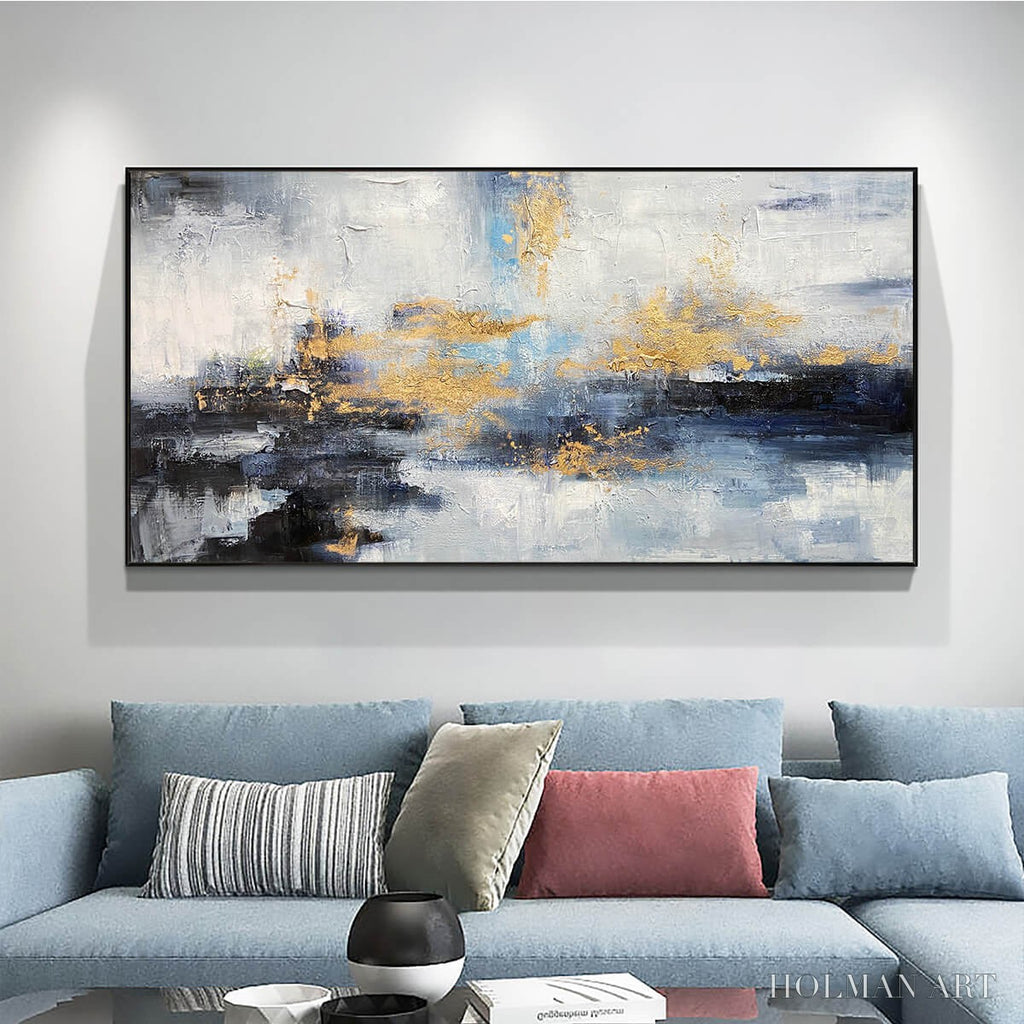 HOLMAN ART Azure Dream – Abstract Blue and Gold Oil Painting - image 6