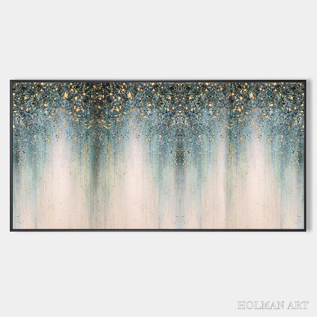 HOLMAN ART Emerald Rain – Panoramic Abstract Oil Painting with Gold and Green - image 1