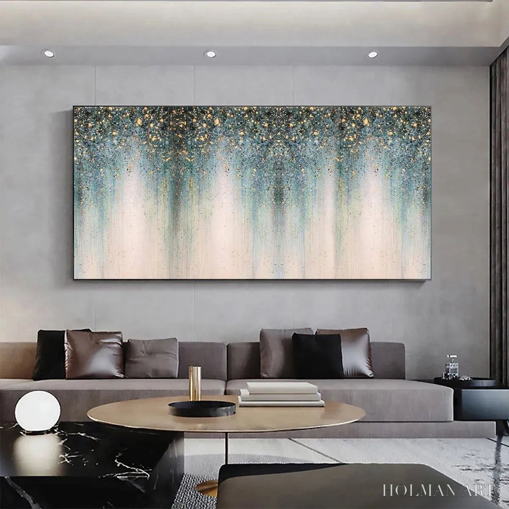 HOLMAN ART Emerald Rain – Panoramic Abstract Oil Painting with Gold and Green - image 6