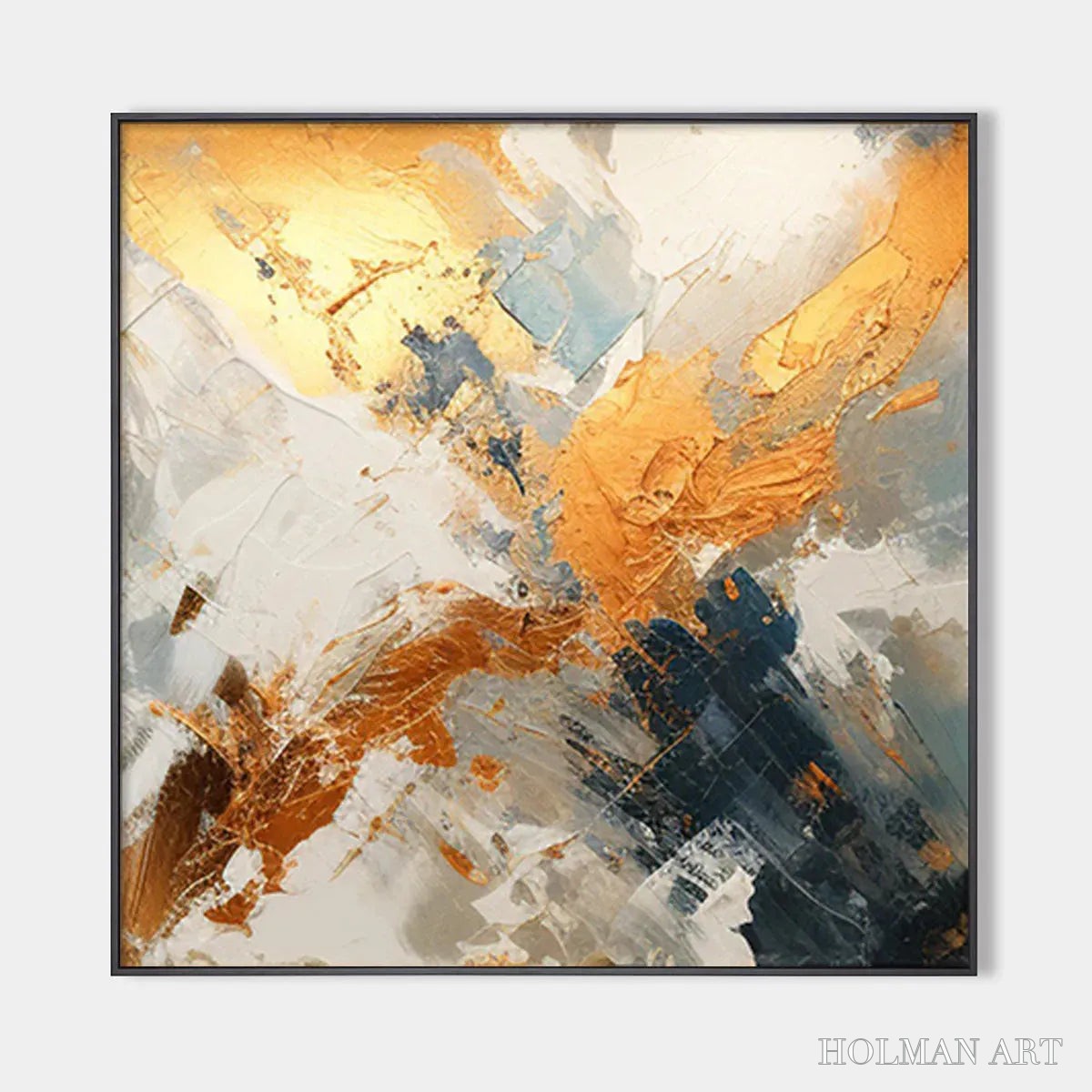 HOLMAN ART Gilded Confluence – Square Abstract Oil Painting with Gold, and Grey - image 1