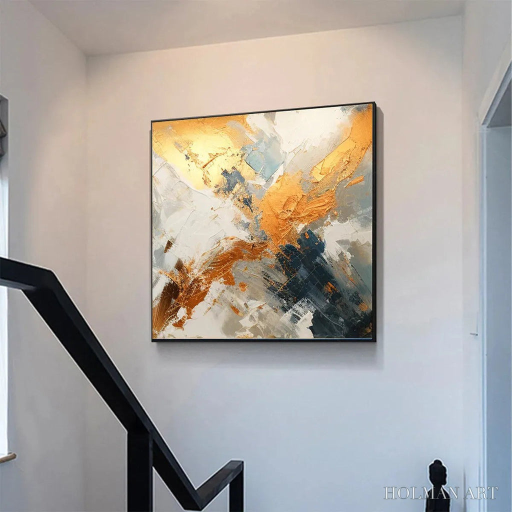 HOLMAN ART Gilded Confluence – Square Abstract Oil Painting with Gold, and Grey - image 4