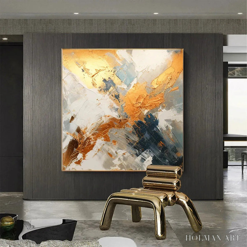 HOLMAN ART Gilded Confluence – Square Abstract Oil Painting with Gold, and Grey - image 5
