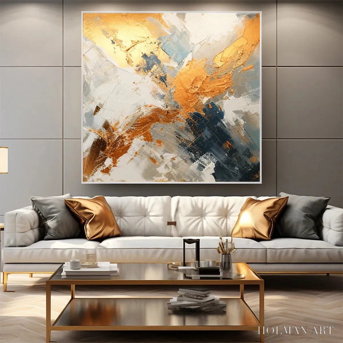 HOLMAN ART Gilded Confluence – Square Abstract Oil Painting with Gold, and Grey - image 6