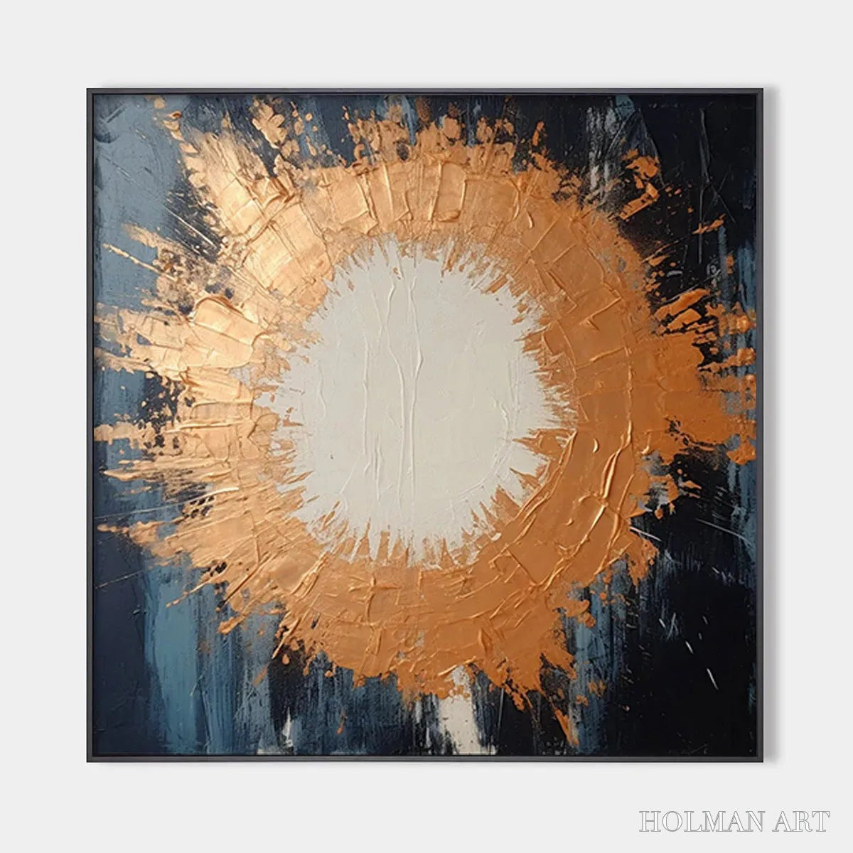 HOLMAN ART Copper Nova – Square Abstract Oil Painting with Copper and Dark Blue - image 1
