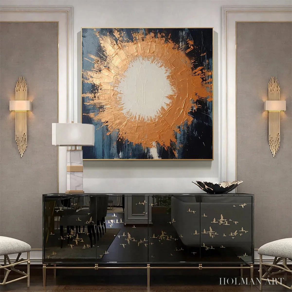 HOLMAN ART Copper Nova – Square Abstract Oil Painting with Copper and Dark Blue - image 4