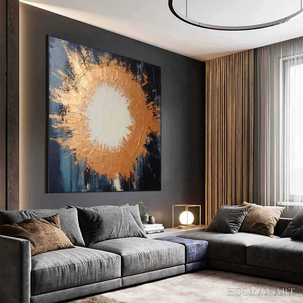 HOLMAN ART Copper Nova – Square Abstract Oil Painting with Copper and Dark Blue - image 5