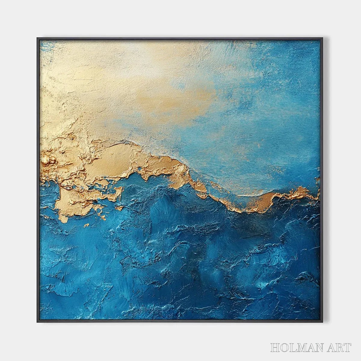 HOLMAN ART Gilded Tidepool – Square Abstract Oil Painting with Gold Leaf and Blue - image 1
