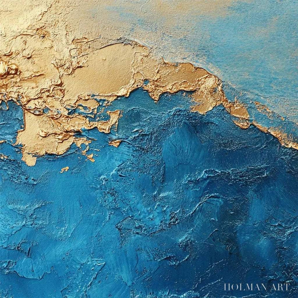 HOLMAN ART Gilded Tidepool – Square Abstract Oil Painting with Gold Leaf and Blue - image 3
