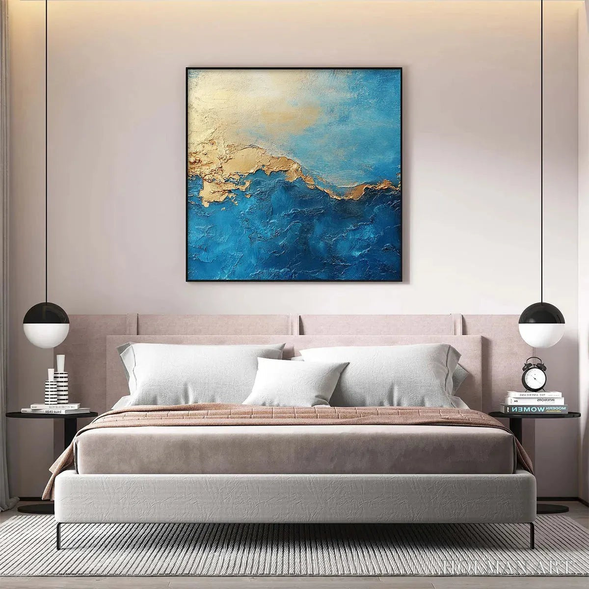 HOLMAN ART Gilded Tidepool – Square Abstract Oil Painting with Gold Leaf and Blue - image 5