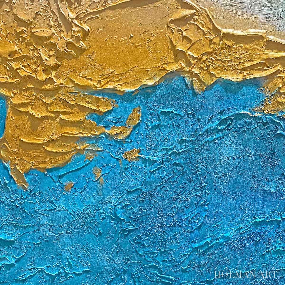 HOLMAN ART Gilded Tidepool – Square Abstract Oil Painting with Gold Leaf and Blue - image 6