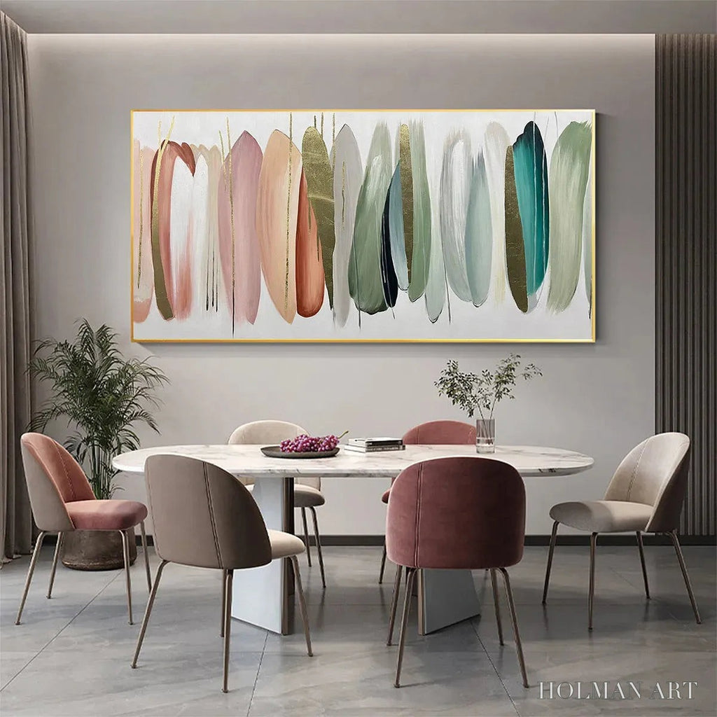 HOLMAN ART Autumn Whispers – Abstract Painting in Pink, Green, and Gold, Horizontal Canvas, Modern - image 6