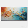HOLMAN ART Golden Currents – Panoramic Abstract Teal and Gold Oil Painting - image 1