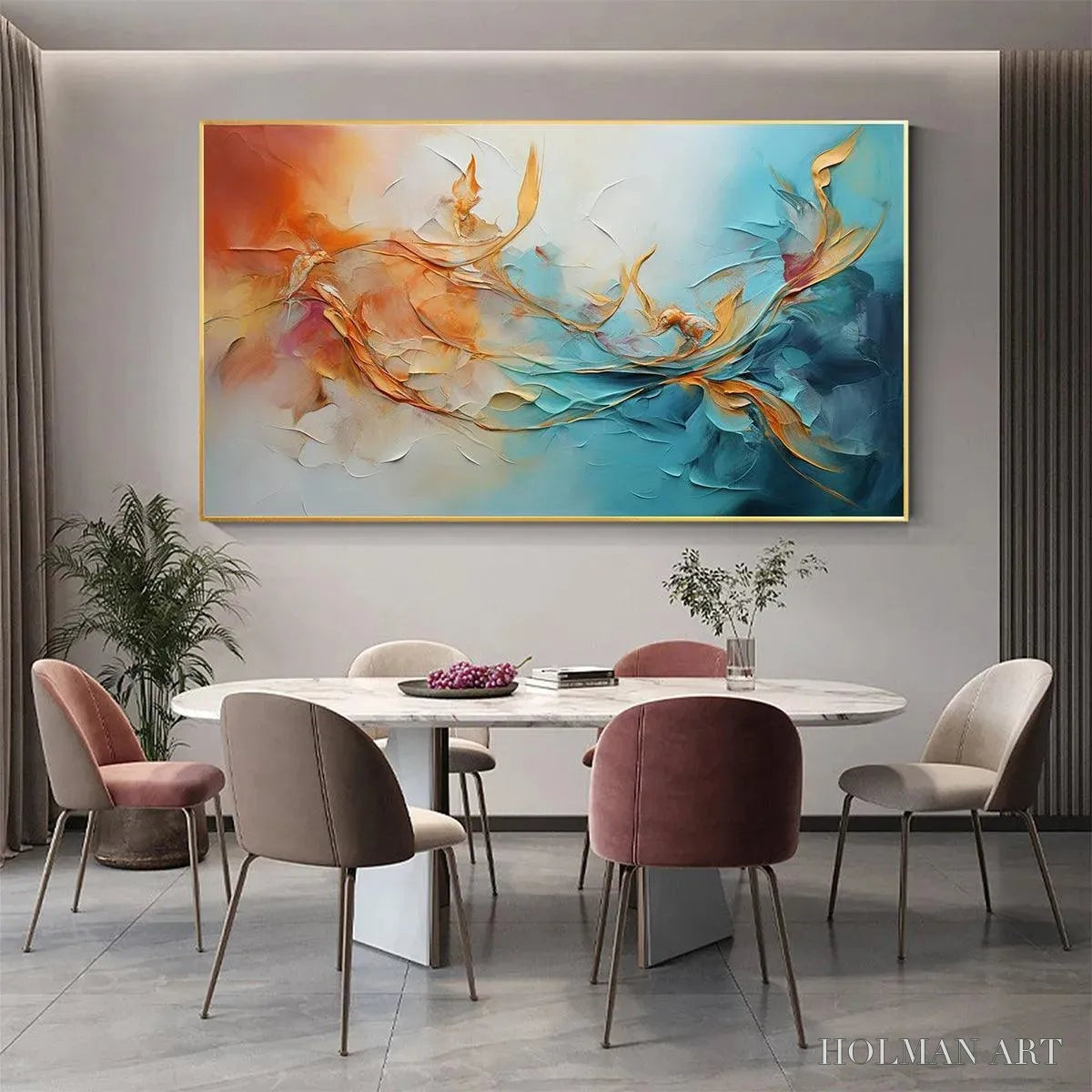 HOLMAN ART Golden Currents – Panoramic Abstract Teal and Gold Oil Painting - image 2