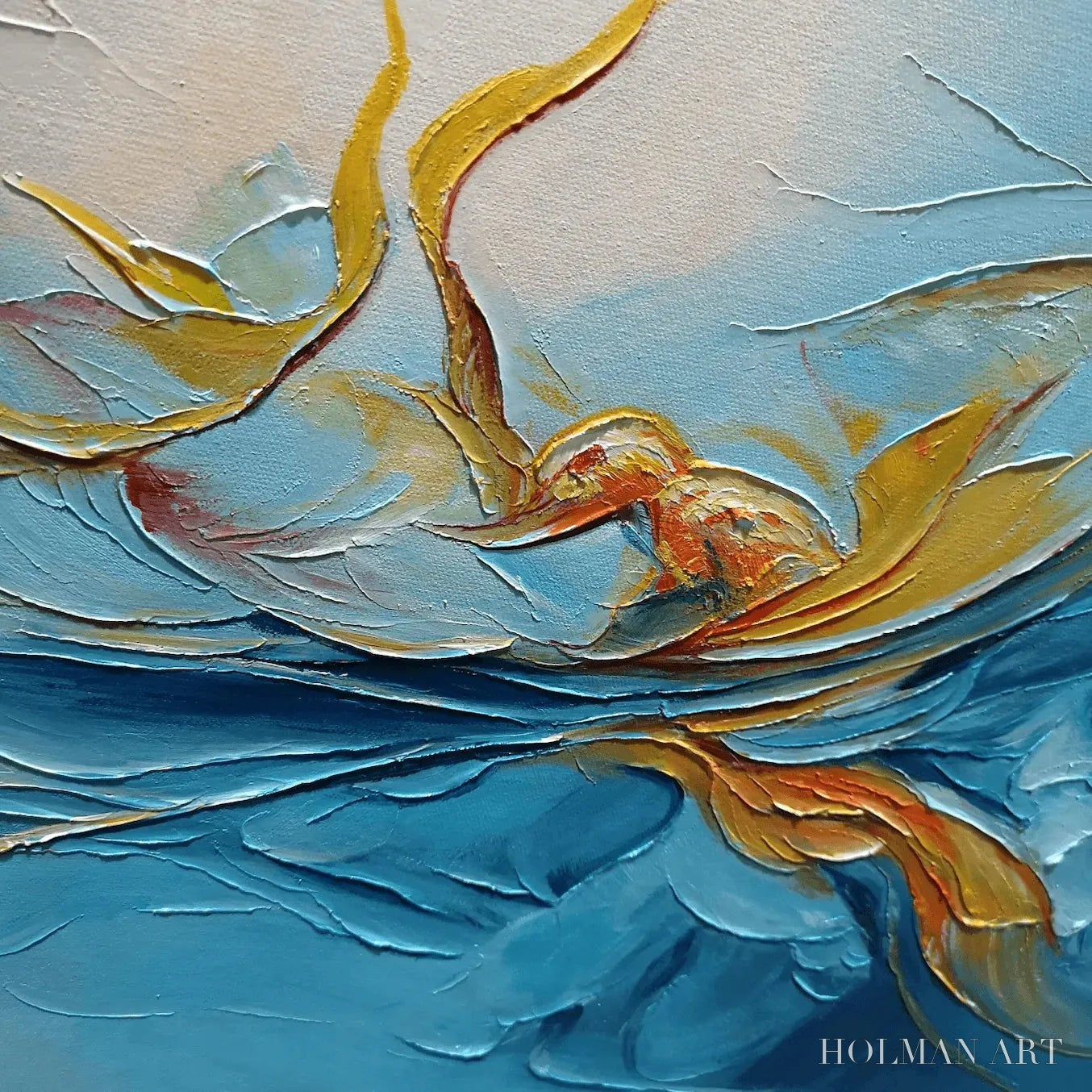 HOLMAN ART Golden Currents – Panoramic Abstract Teal and Gold Oil Painting - image 3