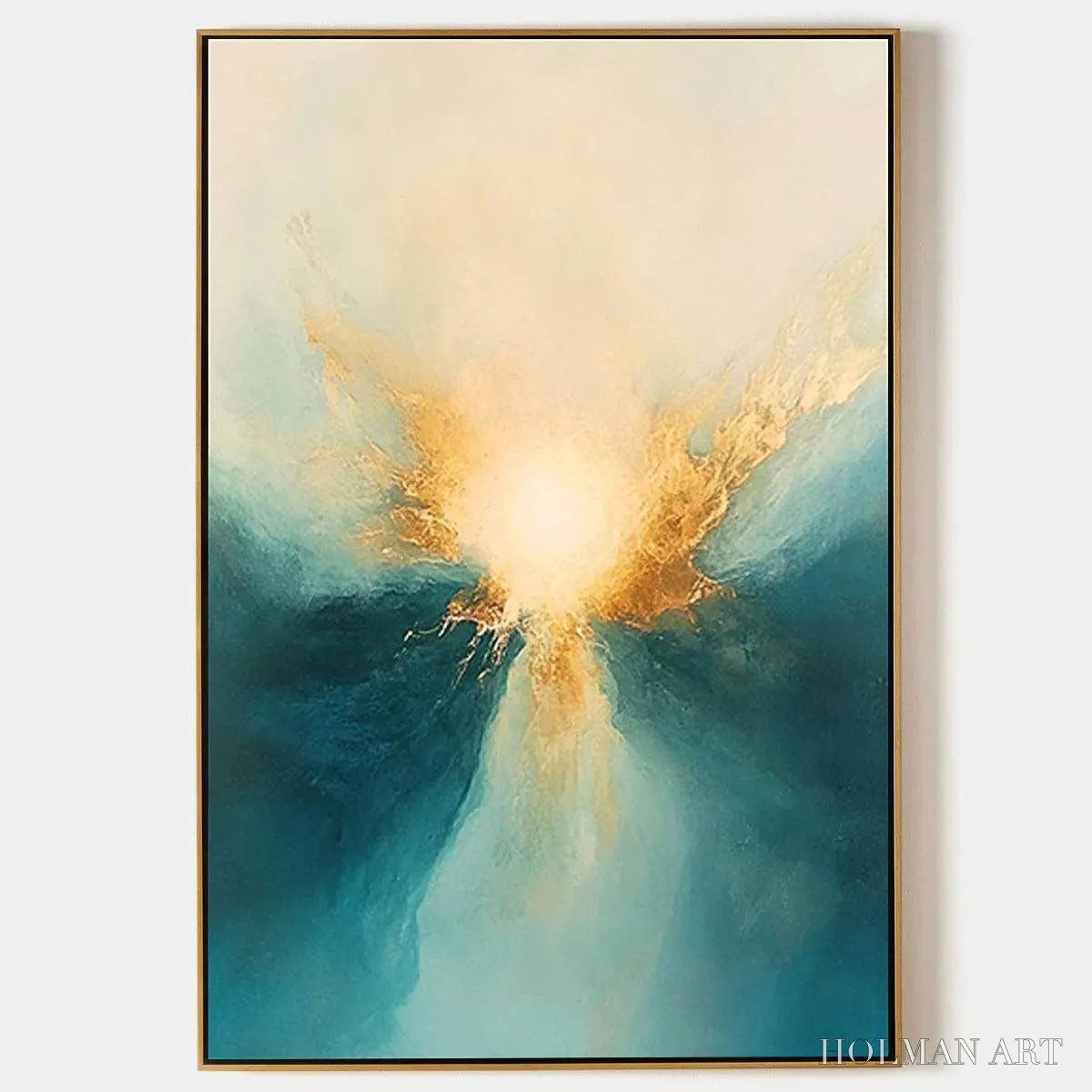 HOLMAN ART Golden Abyss – Abstract Teal and Gold Oil Painting - image 1