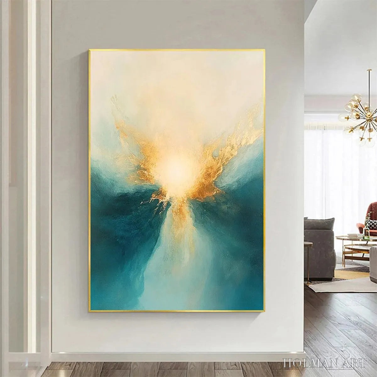 HOLMAN ART Golden Abyss – Abstract Teal and Gold Oil Painting - image 2