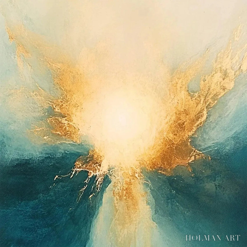 HOLMAN ART Golden Abyss – Abstract Teal and Gold Oil Painting - image 3