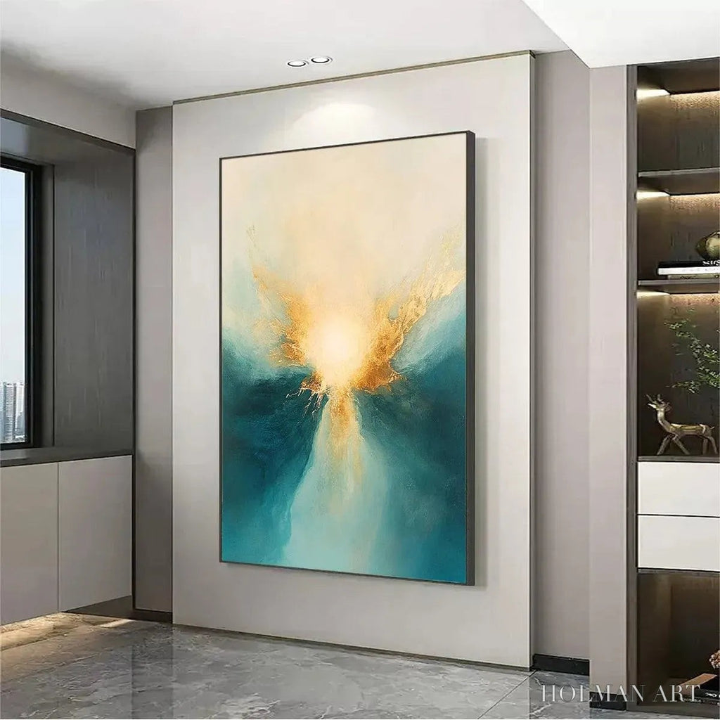 HOLMAN ART Golden Abyss – Abstract Teal and Gold Oil Painting - image 4