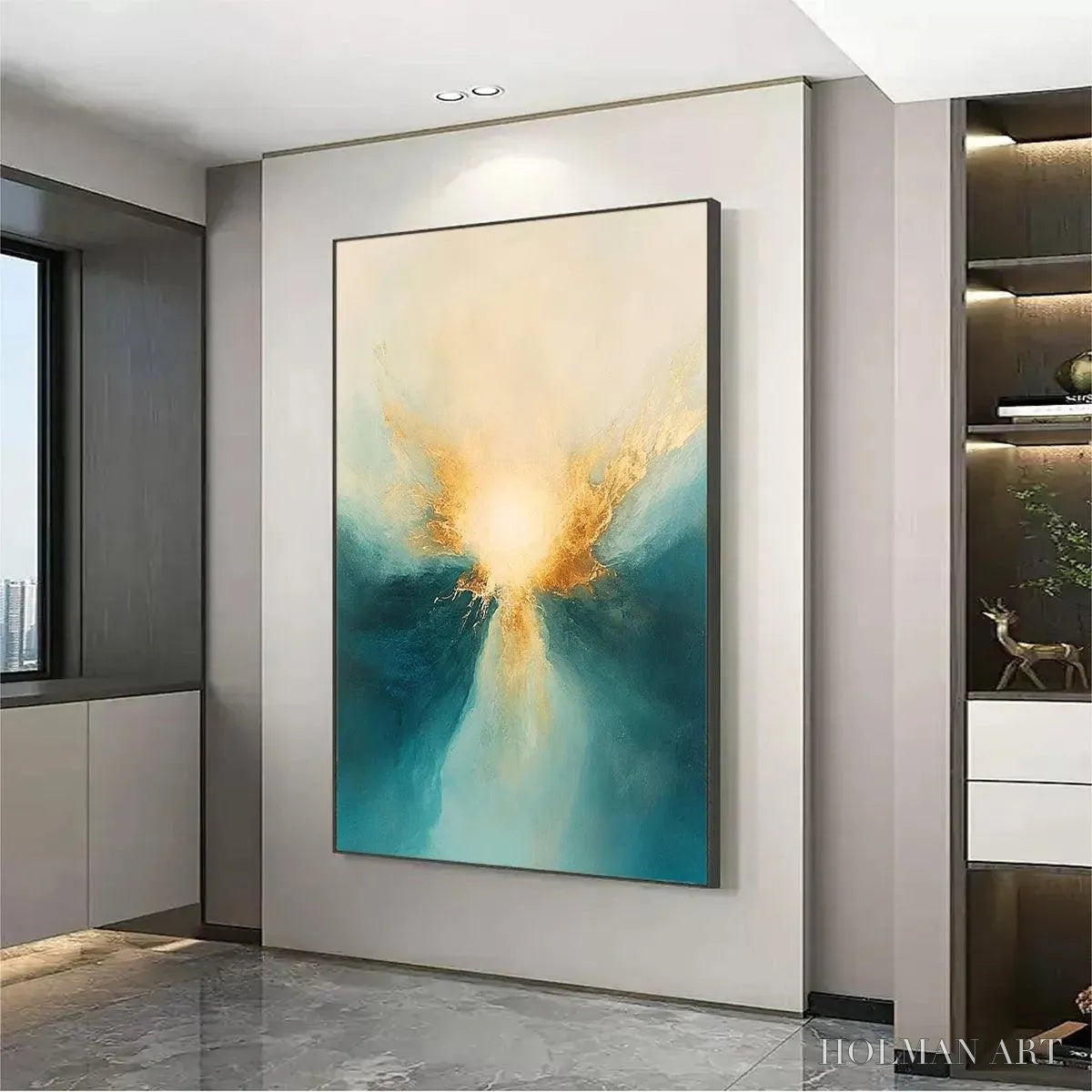 HOLMAN ART Golden Abyss – Abstract Teal and Gold Oil Painting - image 4