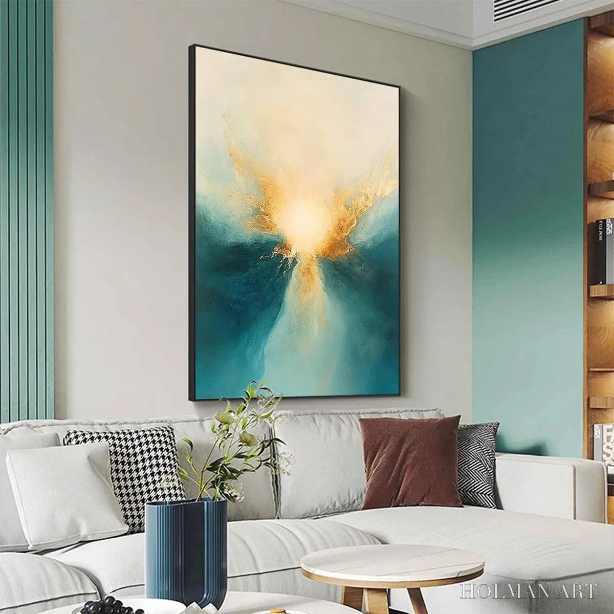 HOLMAN ART Golden Abyss – Abstract Teal and Gold Oil Painting - image 5