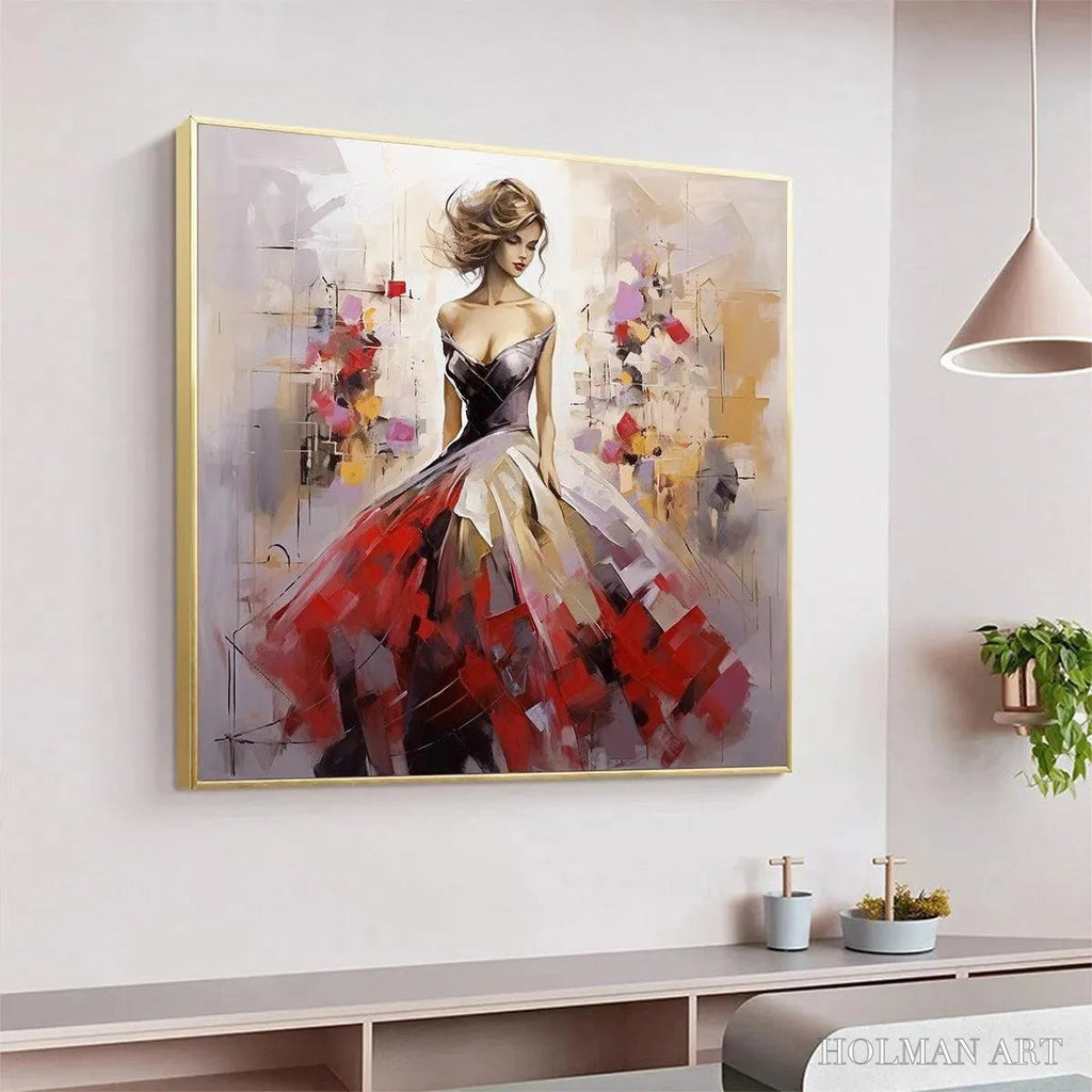 HOLMAN ART Elegant Lady in Red Dress Oil Painting - Abstract Art - image 5