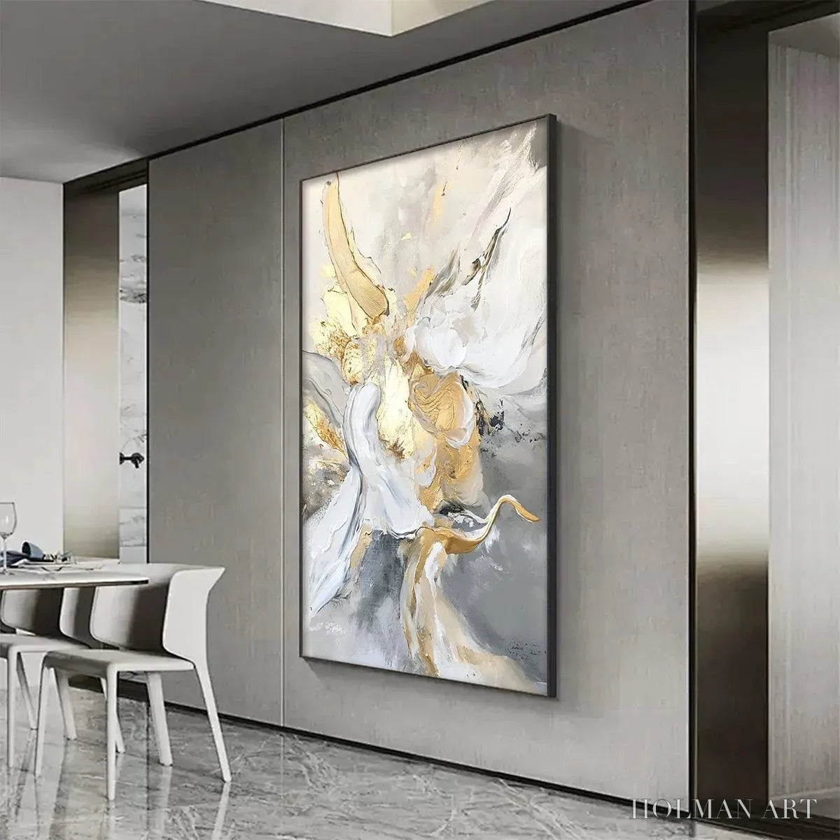 HOLMAN ART Ethereal Gold – Abstract White, Grey and Gold Oil Painting - image 4