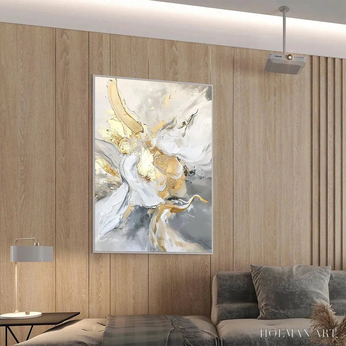 HOLMAN ART Ethereal Gold – Abstract White, Grey and Gold Oil Painting - image 5