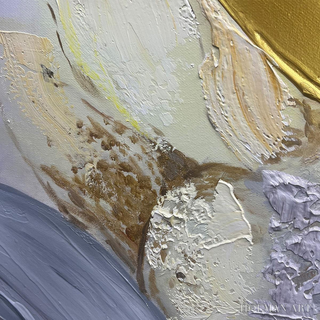 HOLMAN ART Ethereal Gold – Abstract White, Grey and Gold Oil Painting - image 6