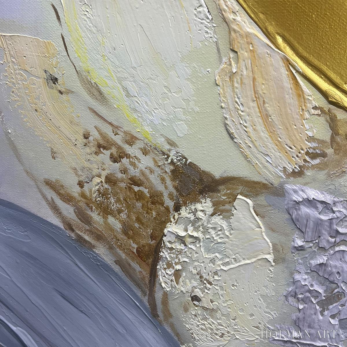 HOLMAN ART Ethereal Gold – Abstract White, Grey and Gold Oil Painting - image 6